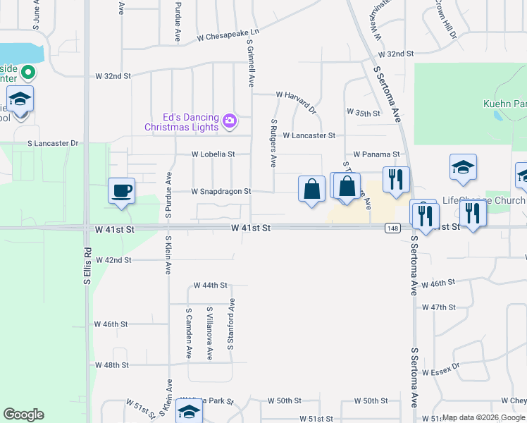 map of restaurants, bars, coffee shops, grocery stores, and more near 7400 West 41st Street in Sioux Falls