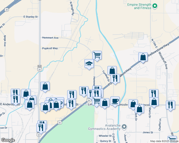 map of restaurants, bars, coffee shops, grocery stores, and more near 950 Environmental Way in Idaho Falls