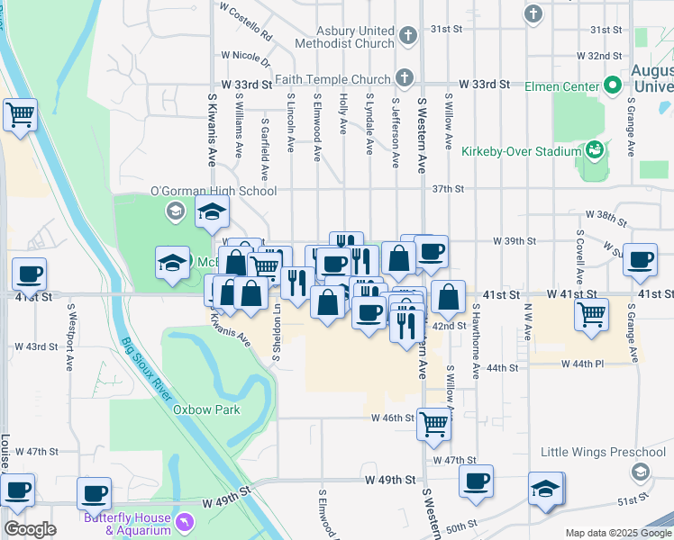 map of restaurants, bars, coffee shops, grocery stores, and more near 2310 West 41st Street in Sioux Falls