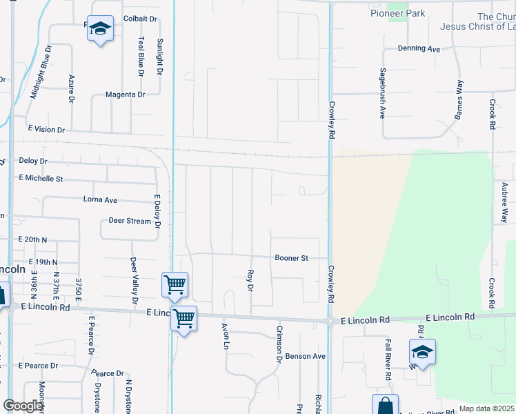 map of restaurants, bars, coffee shops, grocery stores, and more near 2333 Roy Drive in Idaho Falls