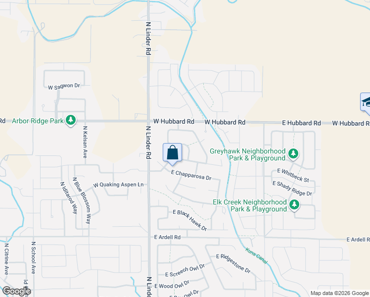 map of restaurants, bars, coffee shops, grocery stores, and more near 345 East Kelleher Street in Kuna
