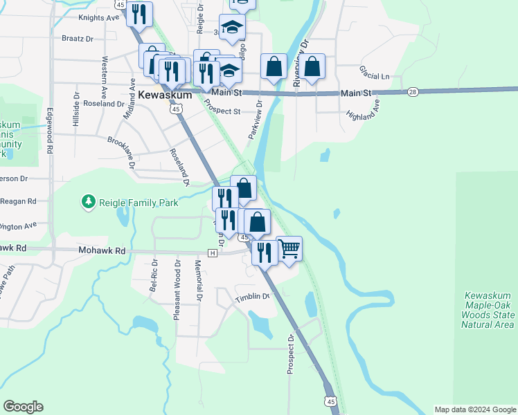 map of restaurants, bars, coffee shops, grocery stores, and more near 1038 Fond Du Lac Avenue in Kewaskum