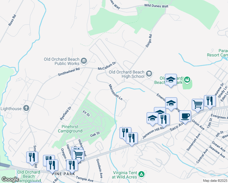 map of restaurants, bars, coffee shops, grocery stores, and more near 72 Kavanaugh Road in Old Orchard Beach