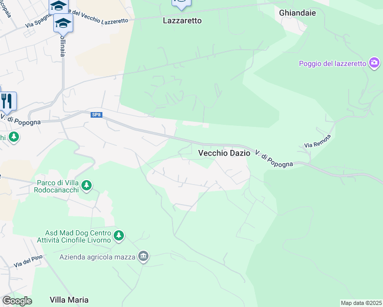 map of restaurants, bars, coffee shops, grocery stores, and more near 467 Via di Popogna in Livorno