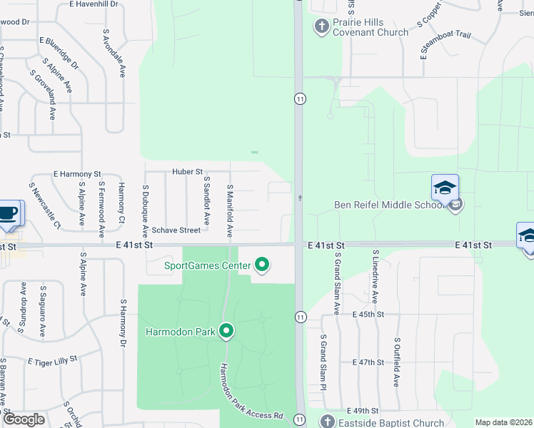 map of restaurants, bars, coffee shops, grocery stores, and more near 5720 East Meadow Oak Circle in Sioux Falls