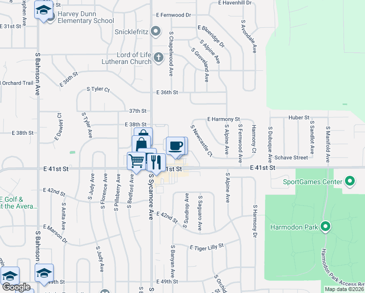 map of restaurants, bars, coffee shops, grocery stores, and more near 3200 South Foxglove Place in Sioux Falls