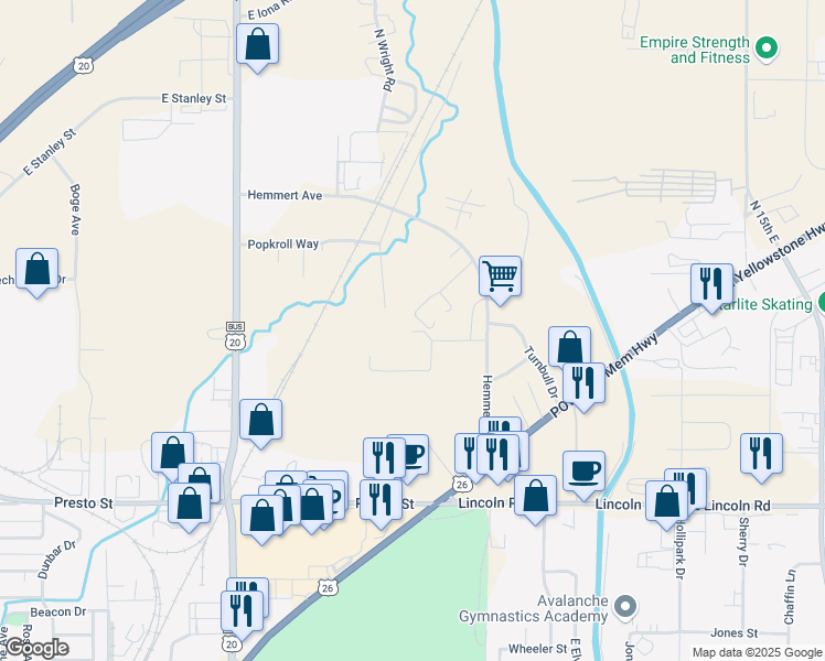 map of restaurants, bars, coffee shops, grocery stores, and more near 950 Environmental Way in Idaho Falls