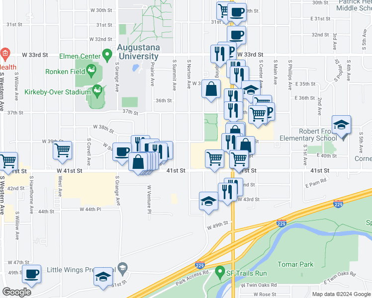 map of restaurants, bars, coffee shops, grocery stores, and more near 3109 South Norton Avenue in Sioux Falls