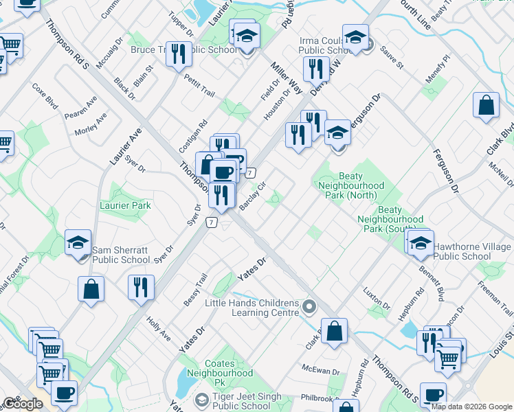 map of restaurants, bars, coffee shops, grocery stores, and more near 644 Porter Way in Milton