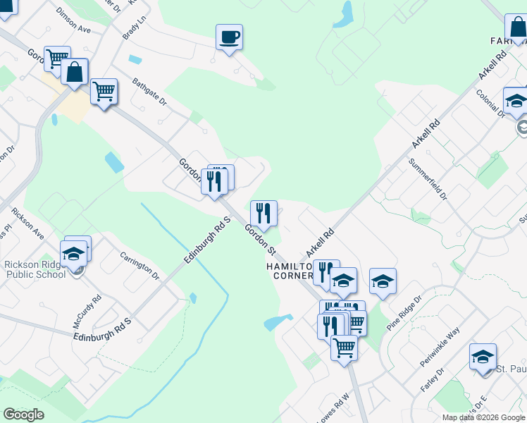 map of restaurants, bars, coffee shops, grocery stores, and more near 1284 Gordon Street in Guelph