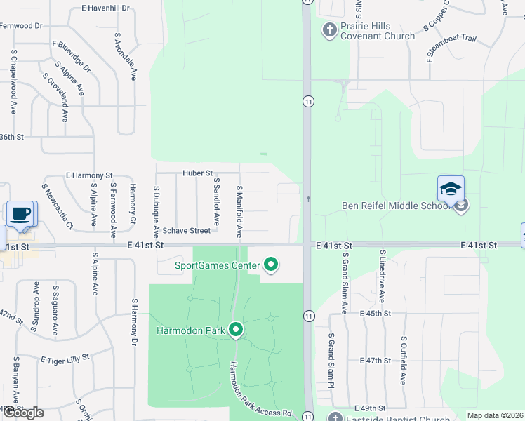 map of restaurants, bars, coffee shops, grocery stores, and more near 5720 East Meadow Oak Circle in Sioux Falls