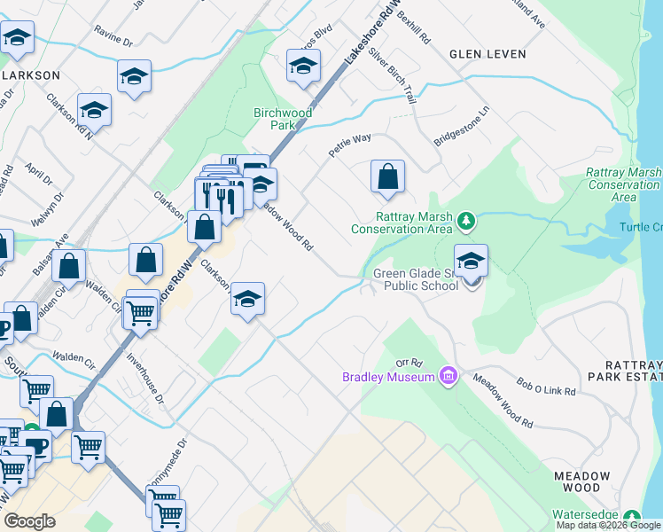 map of restaurants, bars, coffee shops, grocery stores, and more near 865 Meadow Wood Road in Mississauga
