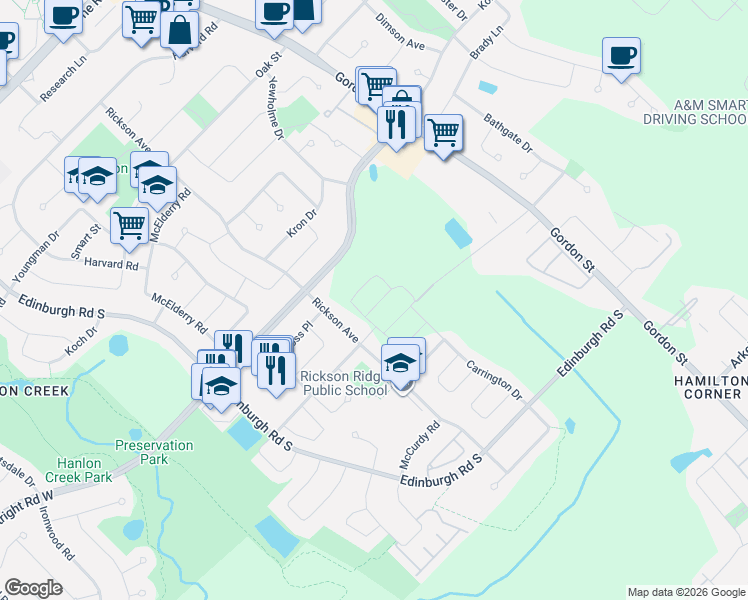 map of restaurants, bars, coffee shops, grocery stores, and more near 8 Ryder Avenue in Guelph