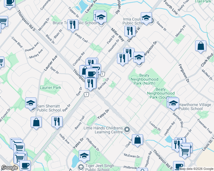 map of restaurants, bars, coffee shops, grocery stores, and more near 636 Porter Way in Milton