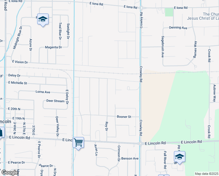 map of restaurants, bars, coffee shops, grocery stores, and more near 2330 Roy Drive in Idaho Falls
