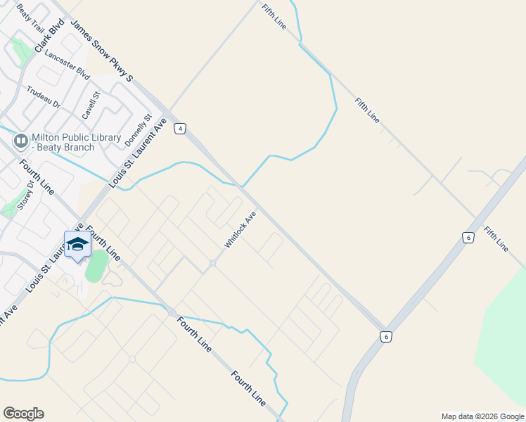 map of restaurants, bars, coffee shops, grocery stores, and more near James Snow Parkway in Milton