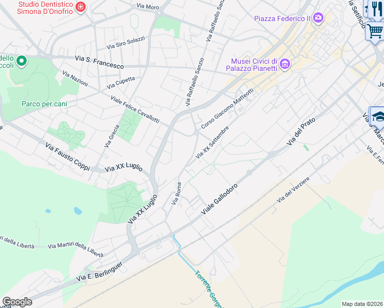 map of restaurants, bars, coffee shops, grocery stores, and more near 23/A Via Roma in Jesi