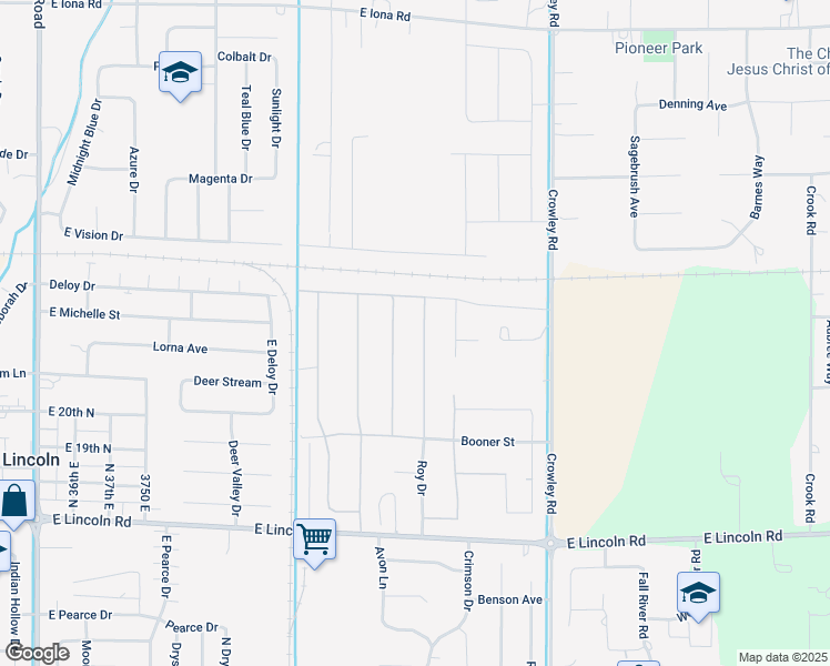 map of restaurants, bars, coffee shops, grocery stores, and more near 2333 Roy Drive in Idaho Falls
