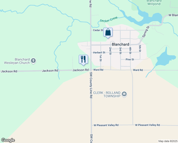 map of restaurants, bars, coffee shops, grocery stores, and more near 3483 Costabella Avenue in Blanchard