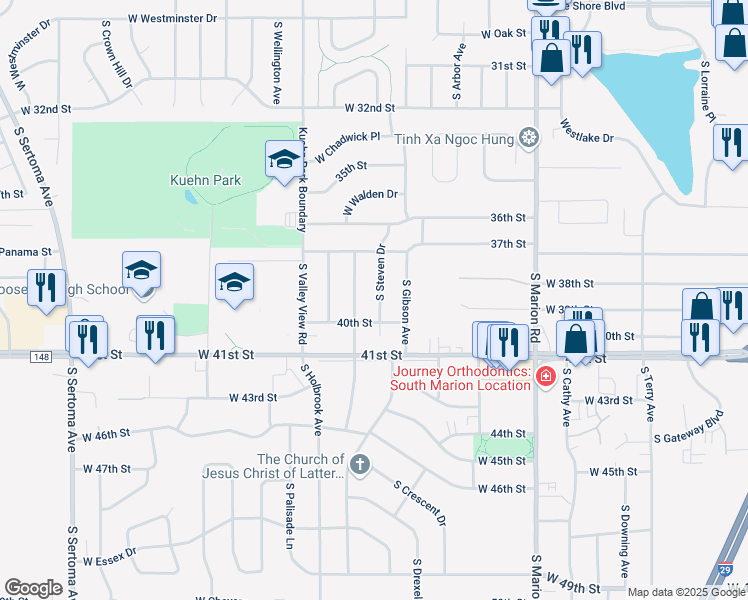 map of restaurants, bars, coffee shops, grocery stores, and more near 3201 South Steven Drive in Sioux Falls