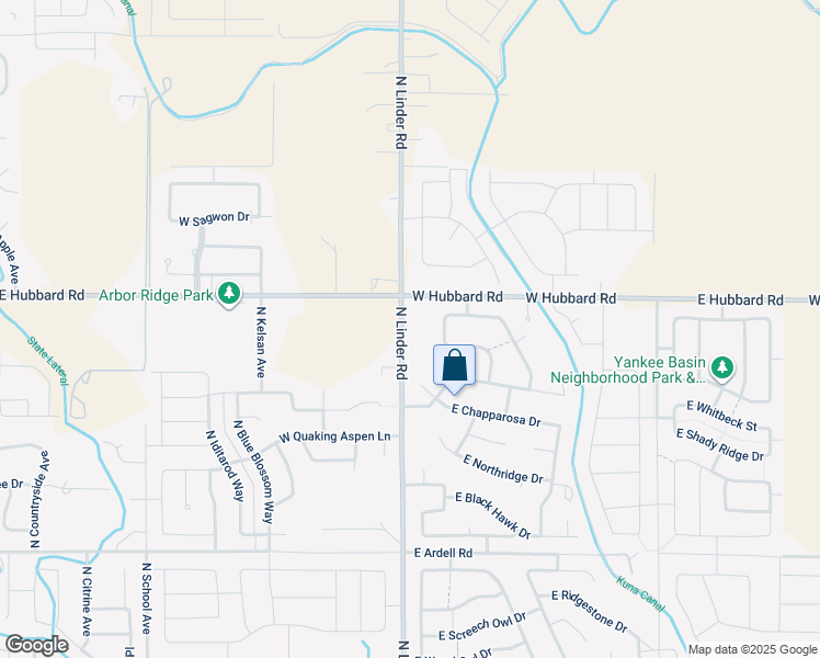 map of restaurants, bars, coffee shops, grocery stores, and more near 1575 West Hubbard Road in Meridian