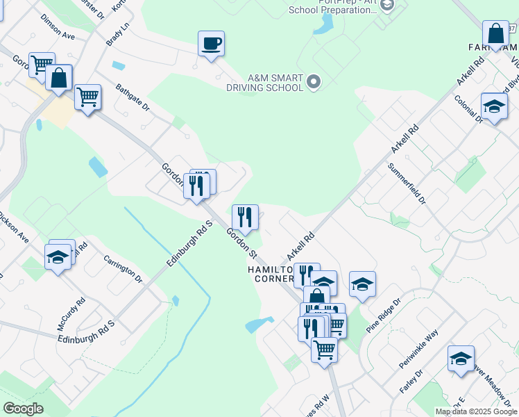 map of restaurants, bars, coffee shops, grocery stores, and more near 1284 Gordon Street in Guelph