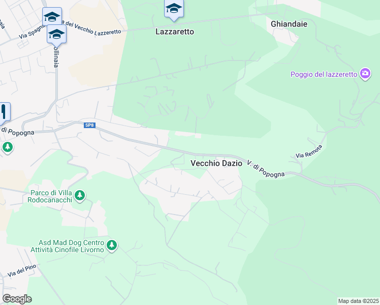 map of restaurants, bars, coffee shops, grocery stores, and more near 467 Via di Popogna in Livorno
