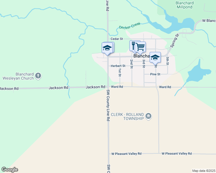 map of restaurants, bars, coffee shops, grocery stores, and more near 3483 Costabella Avenue in Blanchard