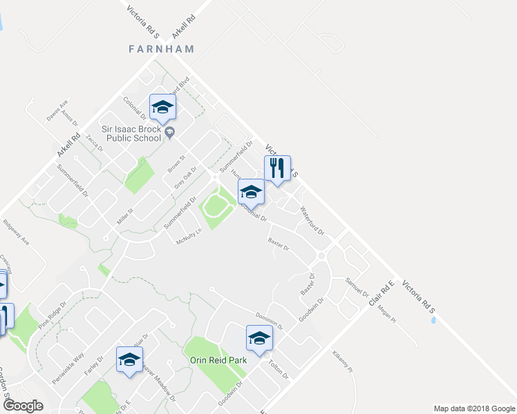 map of restaurants, bars, coffee shops, grocery stores, and more near Lambeth Way in Guelph