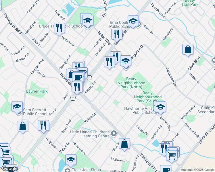 map of restaurants, bars, coffee shops, grocery stores, and more near 1064 Barclay Circle in Milton