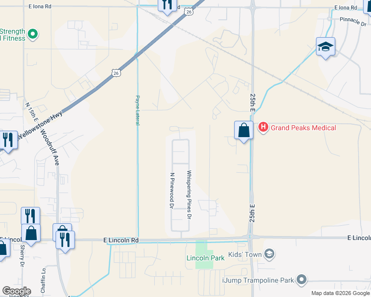 map of restaurants, bars, coffee shops, grocery stores, and more near 2325 Whispering Pines Drive in Idaho Falls