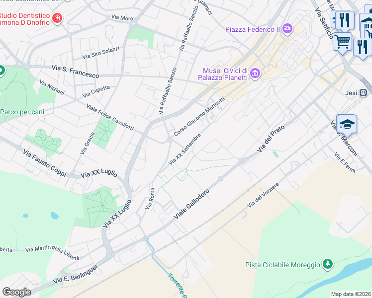 map of restaurants, bars, coffee shops, grocery stores, and more near 58 Via XX Settembre in Jesi