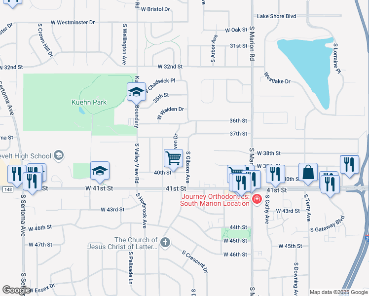 map of restaurants, bars, coffee shops, grocery stores, and more near 3005 South Gibson Avenue in Sioux Falls