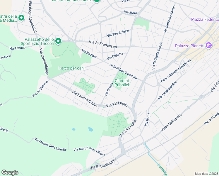 map of restaurants, bars, coffee shops, grocery stores, and more near 7A Via Grecia in Jesi