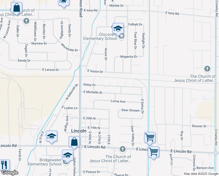 map of restaurants, bars, coffee shops, grocery stores, and more near 3703 Deloy Drive in Idaho Falls