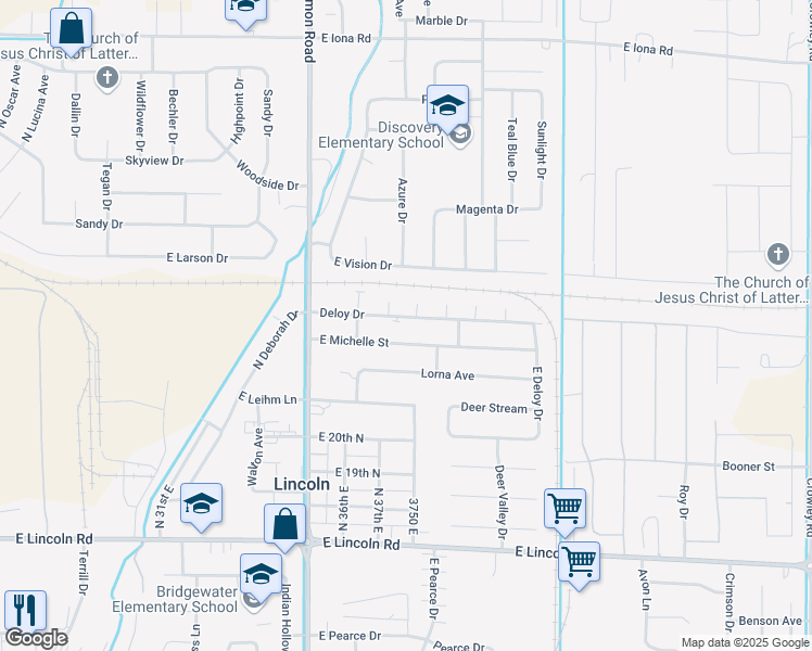 map of restaurants, bars, coffee shops, grocery stores, and more near 3703 Deloy Drive in Idaho Falls