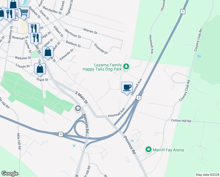 map of restaurants, bars, coffee shops, grocery stores, and more near 184-196 Province Street in Laconia