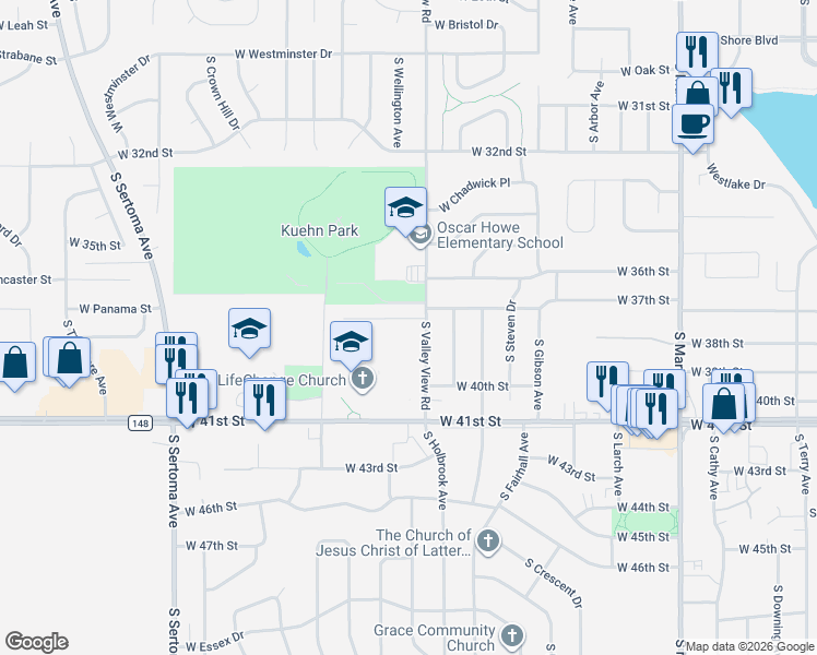 map of restaurants, bars, coffee shops, grocery stores, and more near 21407-22715 S Valley View Rd in Sioux Falls