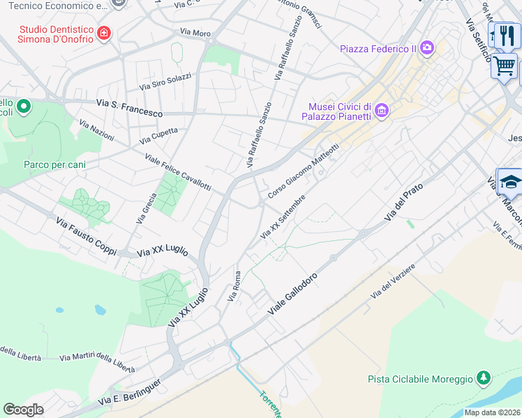 map of restaurants, bars, coffee shops, grocery stores, and more near 7 Viale Felice Cavallotti in Jesi