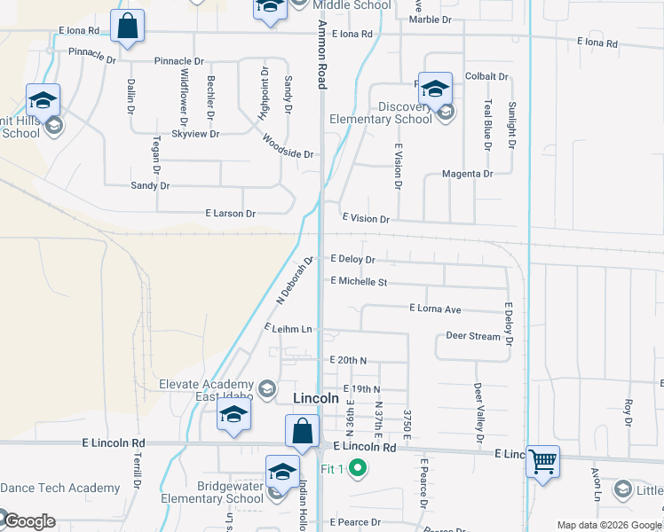 map of restaurants, bars, coffee shops, grocery stores, and more near 3565 Deloy Drive in Idaho Falls