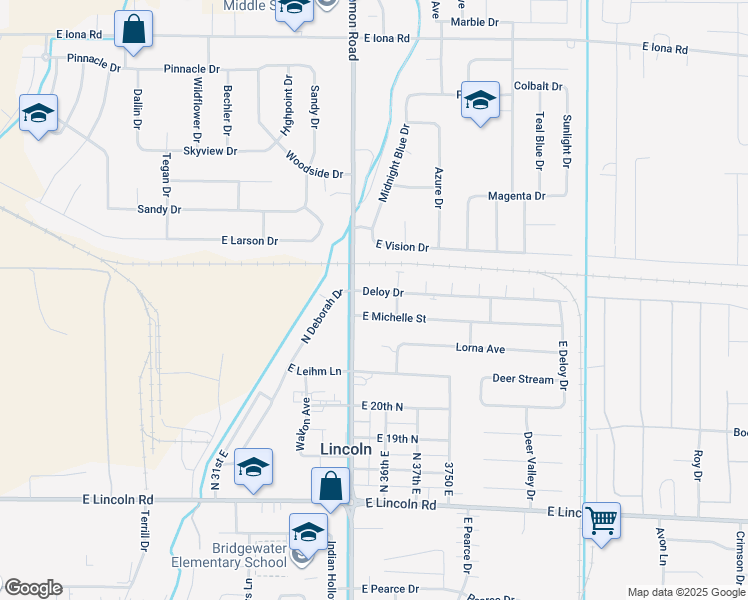 map of restaurants, bars, coffee shops, grocery stores, and more near 3565 Deloy Drive in Idaho Falls