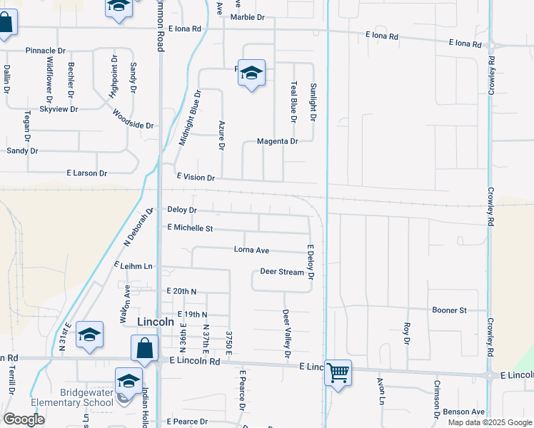map of restaurants, bars, coffee shops, grocery stores, and more near 3835 Deloy Drive in Idaho Falls
