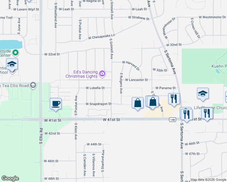 map of restaurants, bars, coffee shops, grocery stores, and more near 2712 South Grinnell Avenue in Sioux Falls