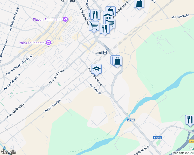 map of restaurants, bars, coffee shops, grocery stores, and more near 6 Via Santa Maria in Jesi