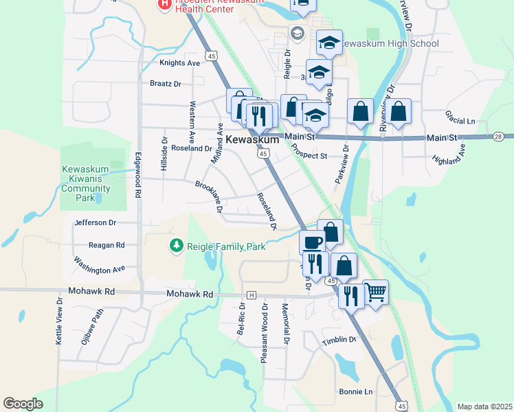 map of restaurants, bars, coffee shops, grocery stores, and more near 203 Clinton Street in Kewaskum
