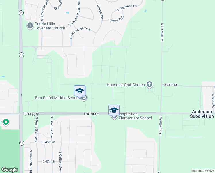 map of restaurants, bars, coffee shops, grocery stores, and more near 7100 East 38th Street in Sioux Falls