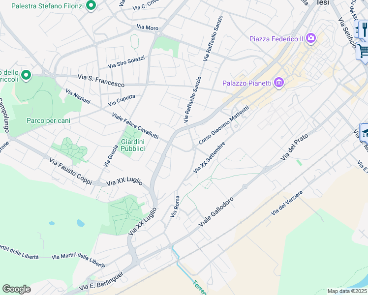 map of restaurants, bars, coffee shops, grocery stores, and more near 7 Viale Felice Cavallotti in Jesi
