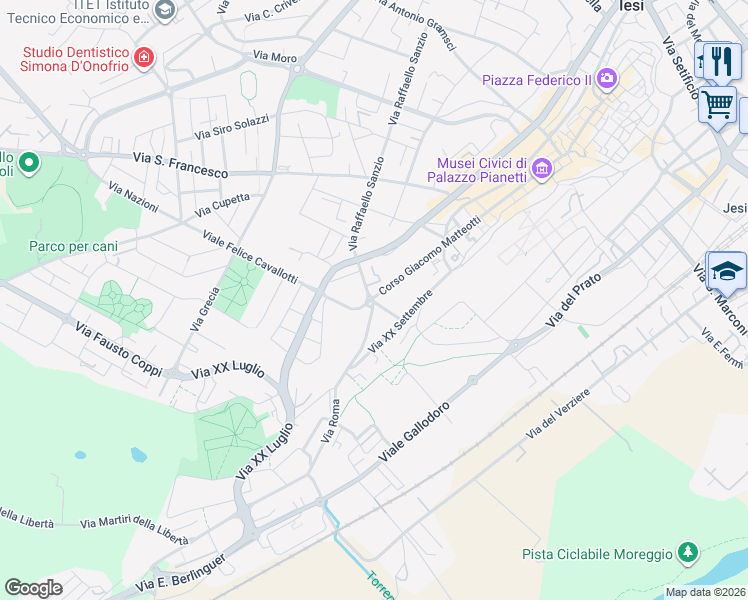 map of restaurants, bars, coffee shops, grocery stores, and more near 96A Corso Giacomo Matteotti in Jesi