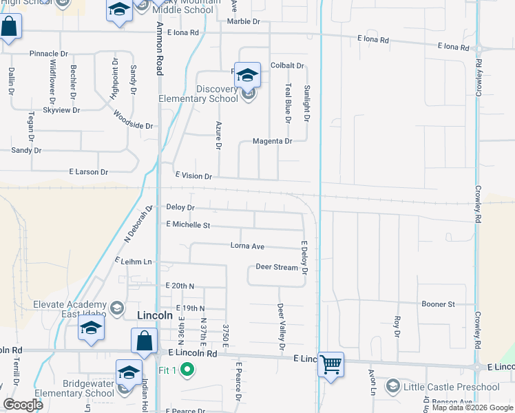 map of restaurants, bars, coffee shops, grocery stores, and more near 3799 Deloy Drive in Idaho Falls