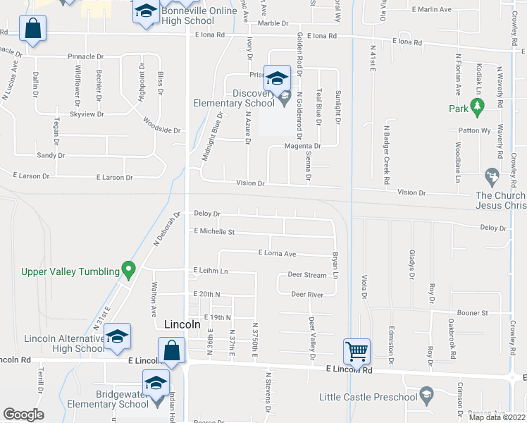 map of restaurants, bars, coffee shops, grocery stores, and more near 3753 Deloy Drive in Idaho Falls